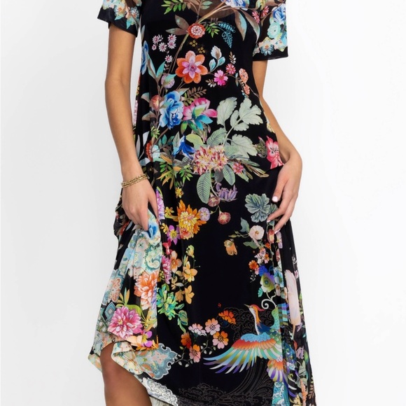 Johnny Was Black Floral Midi Dress - Picture 3 of 12